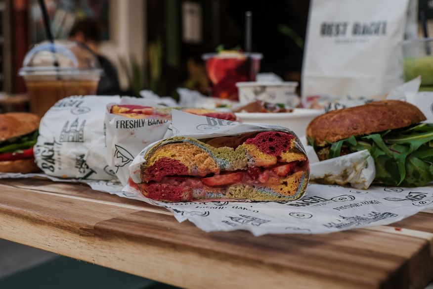 rainbow bagel at best bagel in Budapest 2026