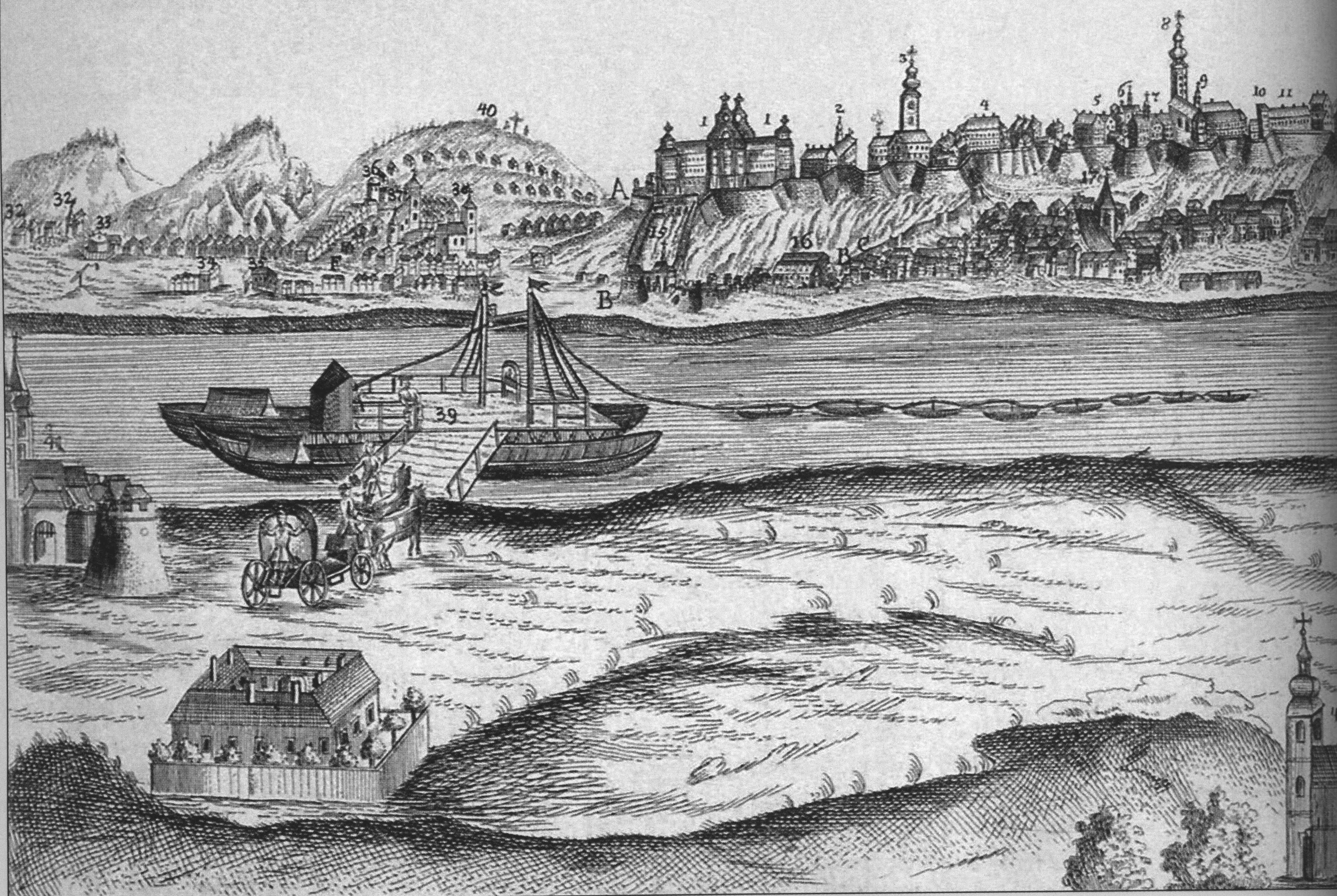 Buda-Pest flying bridge in 1735 (wikipedia)
